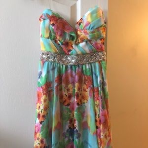 As U Wish Strapless floral print high lo dress